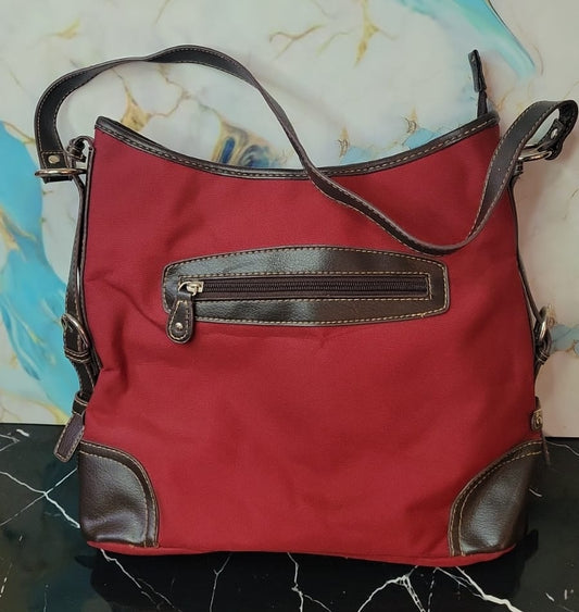 Bolso de Hombro de Tela y Cuero con Detalle en las Esquinas